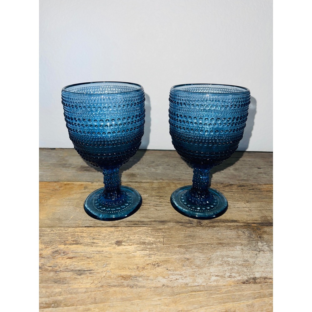 Kitchen Hobnail Wine Goblets 2pc Blue Glass